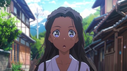A charming character graced by ebony locks in an anime