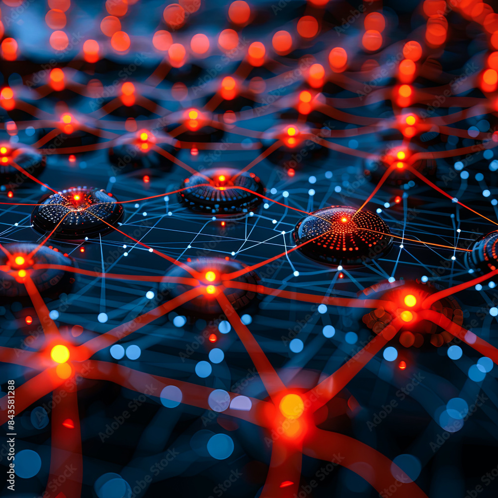 Poster abstract 3d rendering of network connection on dark background. technology concept