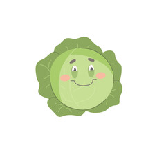 Cartoon cabbage character. Healthy fresh natural vegetable. Green vegetable from the farm. Vector illustration