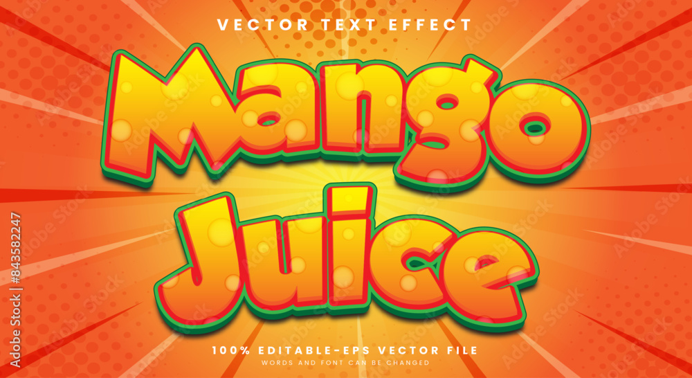 Poster mango juice 3d editable text effect template suitable for fresh juice