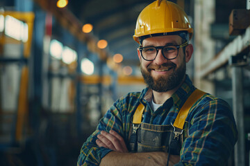 a man wearing a hard hat and overalls