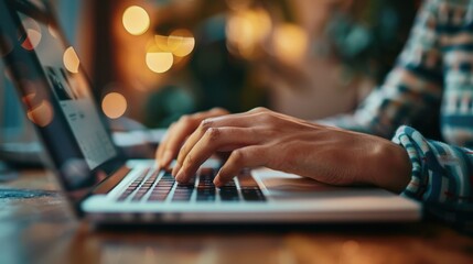 Diverse Hands Engaged in Video Call on Laptop - Collaborative Technology Concept with Sharp Detail and Blurred Background