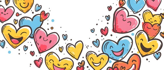 Adorable Smiling Heart Doodle Cartoon Border Design for Blank Page Print Background