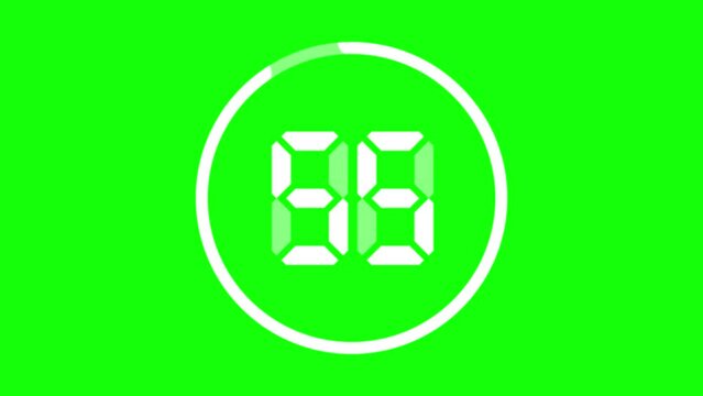60 Seconds Countdown white color  green screen