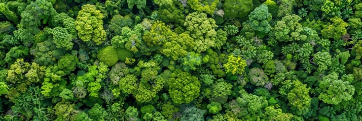 Aerial view  forest canopy absorbing co2 with green trees for carbon neutrality and zero emissions