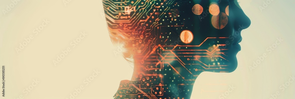 Poster profile silhouette with digital circuit texture - a striking image of a human profile with a digital