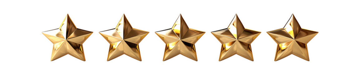 Five gold star rate review customer experience quality service excellent feedback concept on best rating satisfaction transparent background
