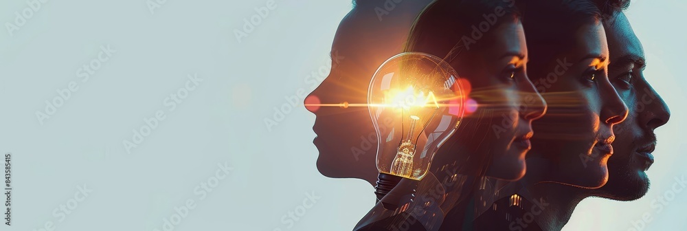 Poster partial silhouette with light bulb profile - a unique image showing a partial silhouette of a person
