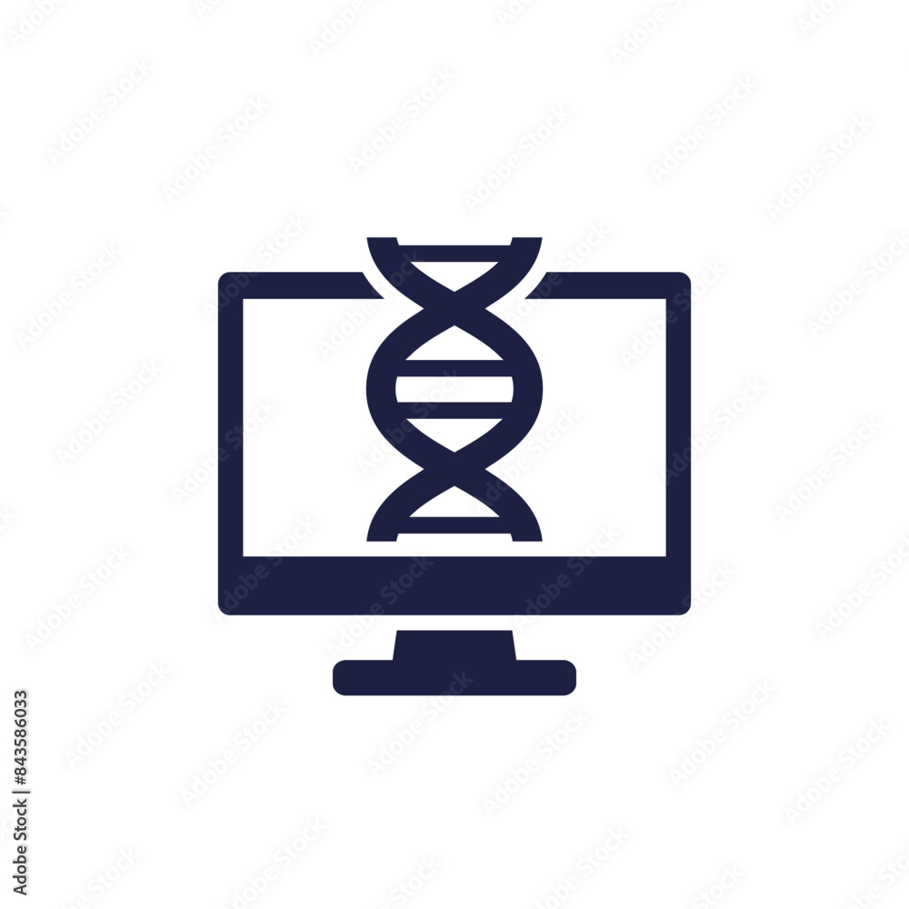 Poster bioinformatics icon, analysis of biological data and dna vector pictogram
