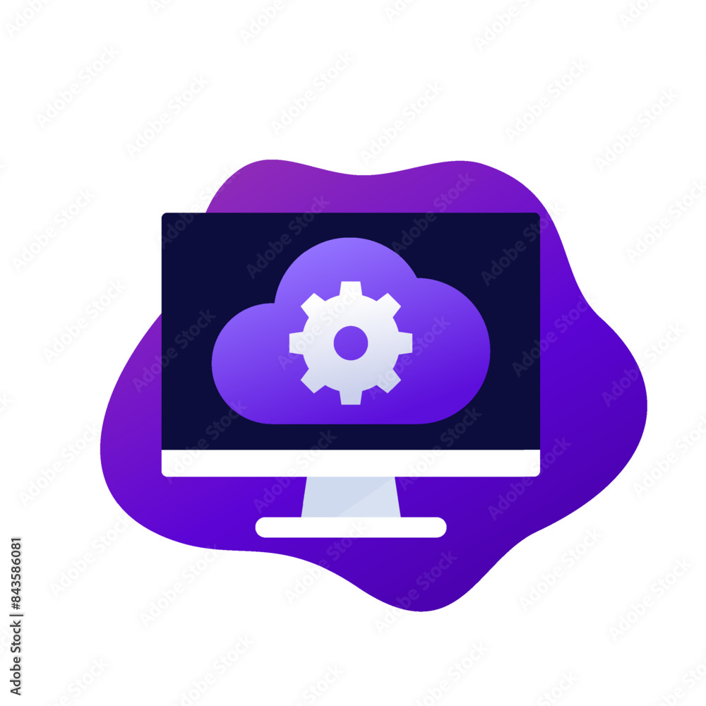 Sticker cloud computing vector icon with a computer