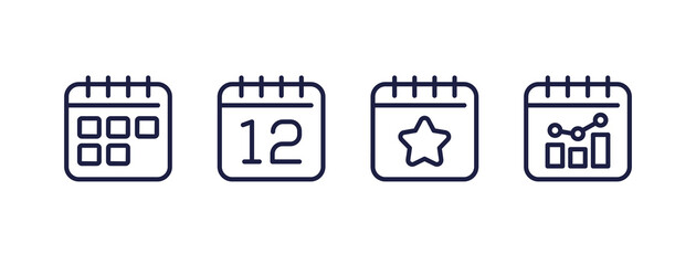 calendar and schedule, agenda line icons on white