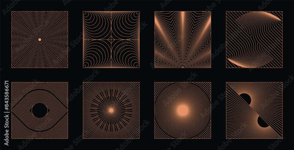 Poster vector minimal geometric illustrations set - trendy abstract aesthetic linear compositions, prints, 