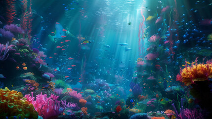 An underwater world full of life, where fish and aquatic plants create a harmonious ecosystem.