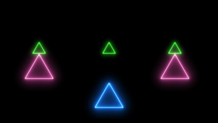 Neon triangle. Set of neon triangles in different colors on a black background.