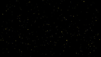 Gold glitter confetti on black background. Golden sparkles on black background.