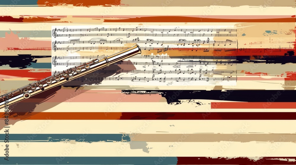 Poster minimalistic background in the form of horizontal stripes of various shades with the image of a shee