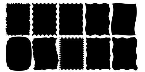 Squiggle  frames set. Jaggered edges, retro scallop frames, psychedelic rectangles, groovy shapes set 