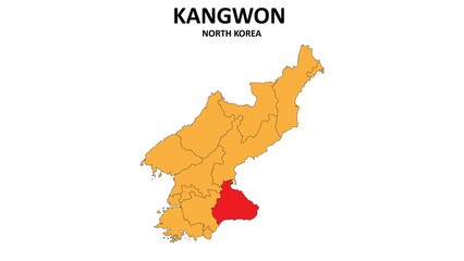 Kangwon Map in North Korea. Vector Map of North Korea. Regions map of North Korea.