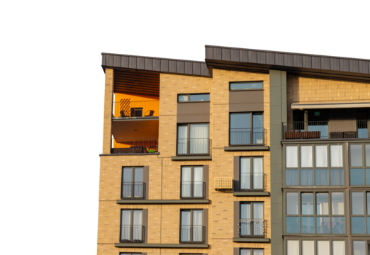 Isolated modern apartment buildings with luxury facades. Perfect for real estate investment and residential themes. Showcasing contemporary designs and city living. Ideal for, cutout transparent PNG