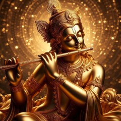 3d golden lord krishna portrait with golden particles