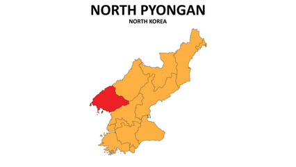 Obraz premium North Pyongan Map in North Korea. Vector Map of North Korea. Regions map of North Korea.