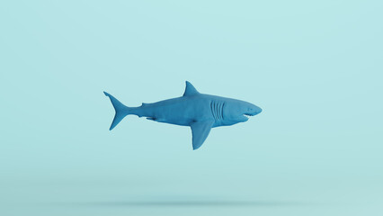 Blue shark jaws teeth predator hunter killer man eater pale background 3d illustration render digital rendering	