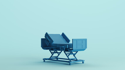 Blue hospital bed modern adjustable nursing recovery ward pale background 3d illustration render digital rendering	
