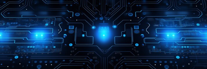 Obraz premium Complex blue glowing circuit lines design - An intricate design of blue glowing circuit lines, depicting a high-tech and futuristic concept