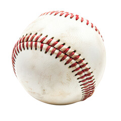 Close-Up Image of Old Scuffed Baseball with Red Stitching on a Black Background, Well-Lit and In Focus