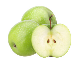 green apple (granny smith apple) and half  isolated, transparent PNG, PNG format, cut out