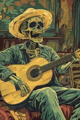 Guitar music representation playing guitar.