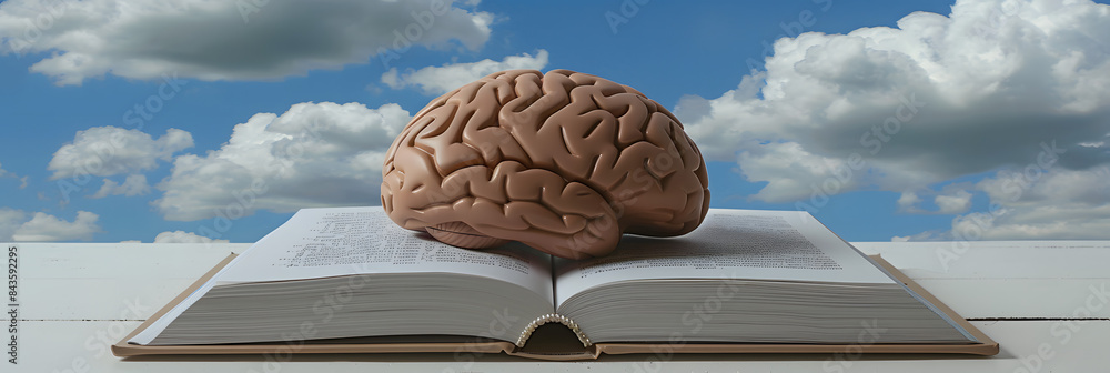 Aufkleber a book with an open brain. abstract. showing the concept of knowledge and learning in education and 