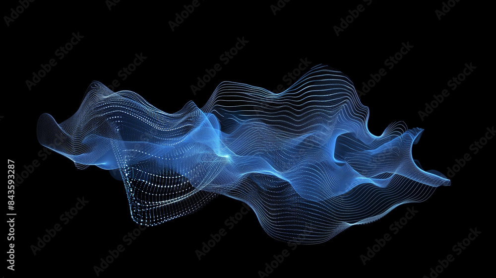Poster dynamic blue particle wave with luminous digital flow. futuristic technology and data visualization 