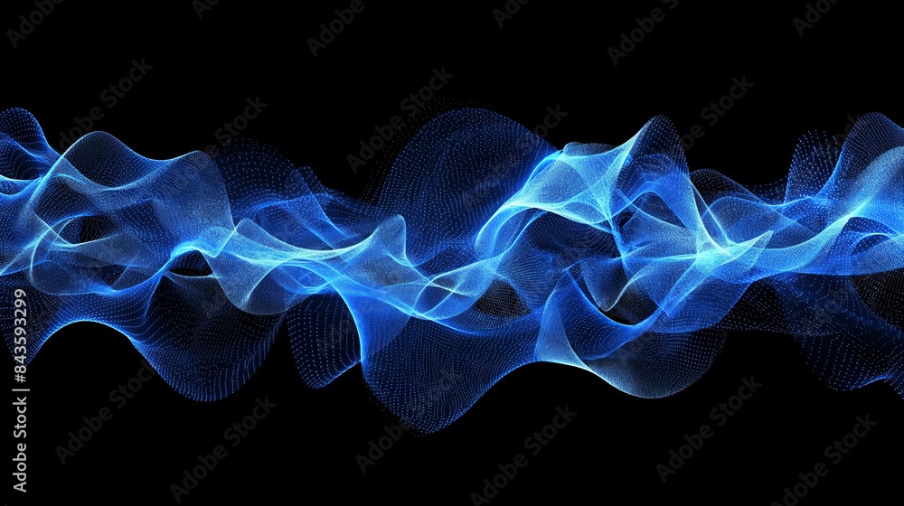 Poster dynamic blue particle wave with luminous digital flow. futuristic technology and data visualization 