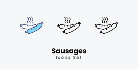 Sausages icons vector set stock illustration.