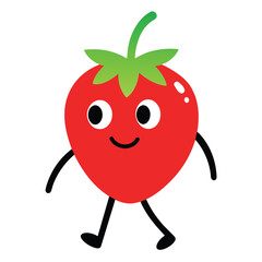 a medium quality red strawberry vector art illustration of a   walking, groovy character, solid white background, high regulation