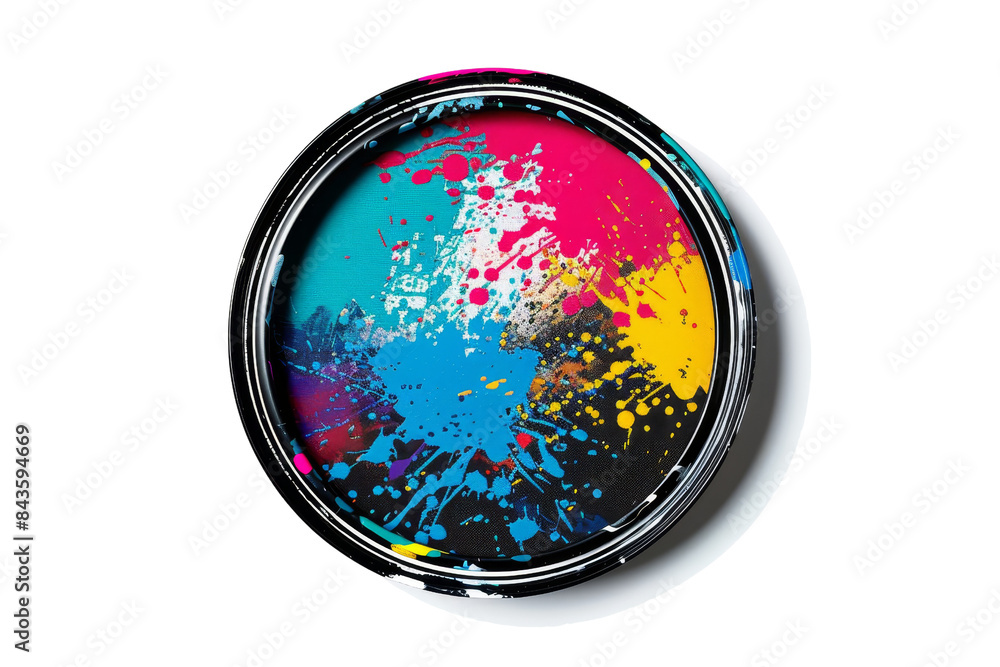 Poster vibrant splash of colorful paint inside a circular container on transparent background. showcasing c