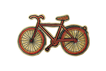 Fototapeta premium Vintage bicycle patch with intricate red and gold embroidery, ideal for clothing accessories, crafts, and personalization projects.