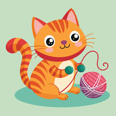 Cute cat with yarn vector illustrated by samaungraphics