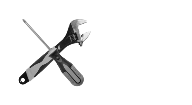 Vintage repair tools in a workshop. Wrench, hammer, and pliers for industrial construction and carpentry. Rusty and grunge symbols of maintenance and service. Iconic objects