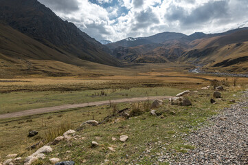 Fototapeta premium Road to Dzhyly Su. Caucasus mountains. Jilly-Su region. Kabardino-Balkaria Reublic.