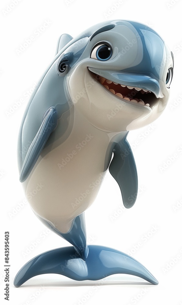 Wall mural A cartoonish blue and white dolphin with a big smile on its face - Wall murals
