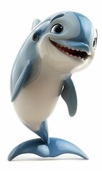 Obraz premium A cartoonish blue and white dolphin with a big smile on its face