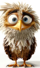 Fototapeta premium A cartoonish bird with a messy mane and a goofy expression