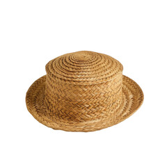 Close-Up of a Well-Made Light Brown Straw Hat with Flat Crown and Wide Brim on Transparent Background
