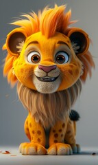 Fototapeta premium A cartoon lion with orange hair and a big smile