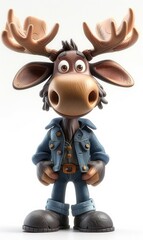 Fototapeta premium A cartoon moose wearing a denim jacket and jeans