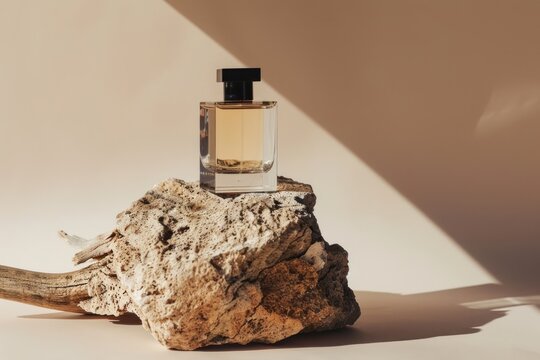 Perfume bottle mockup perfume wood cosmetics.