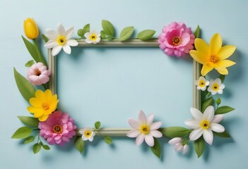 Summer Floral Frame, Pastel Beautiful Spring Template, Text Background, Copy Space.