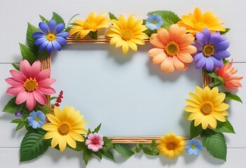 Obraz premium Summer Floral Frame, Pastel Beautiful Spring Template, Text Background, Copy Space.